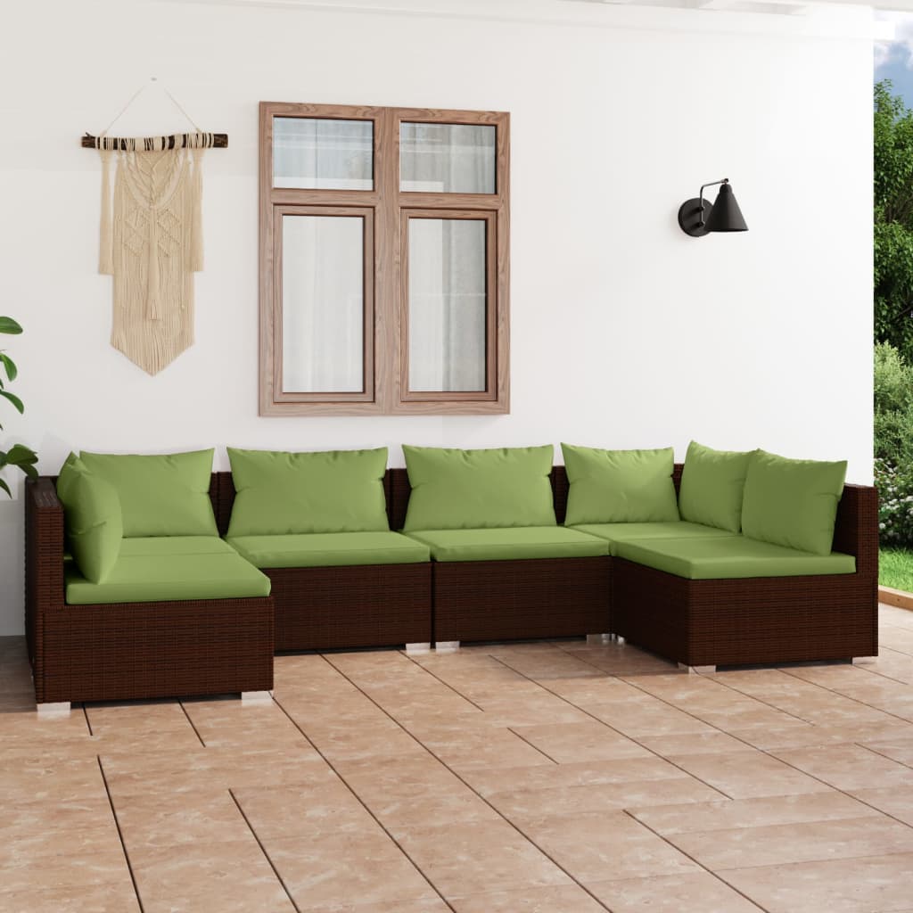 vidaXL 6-tlg. Garten-Lounge-Set mit Kissen Poly Rattan Braun