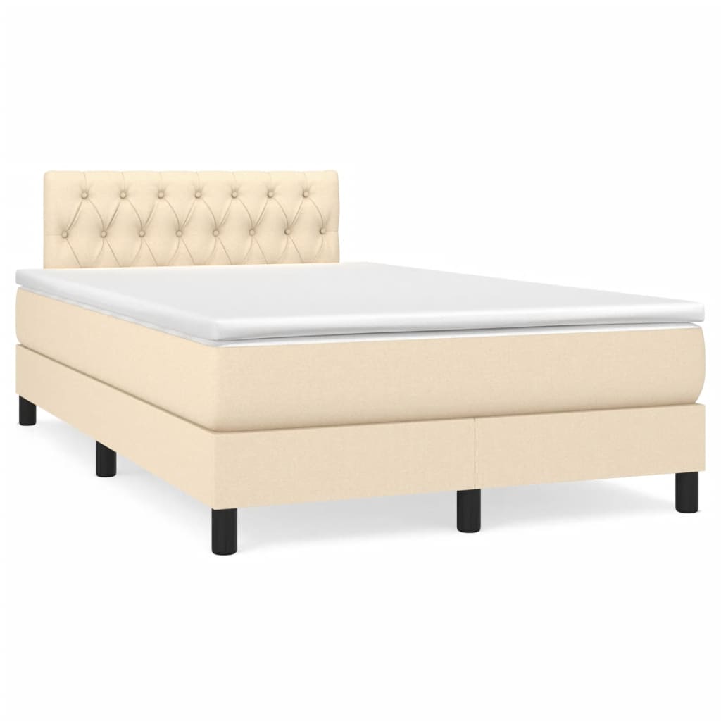 vidaXL Boxspringbett mit Matratze & LED Creme 120x190 cm Stoff