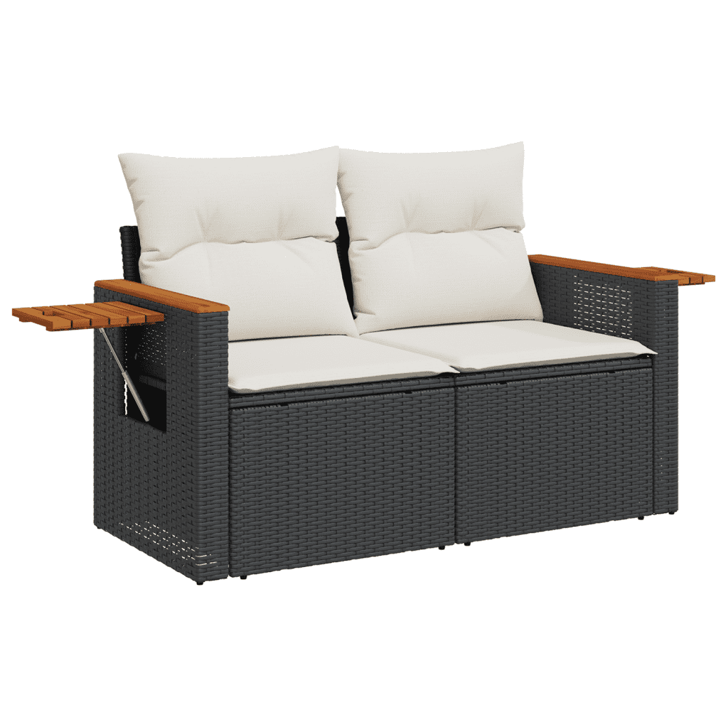 vidaXL 7-tlg. Garten-Sofagarnitur mit Kissen Schwarz Poly Rattan