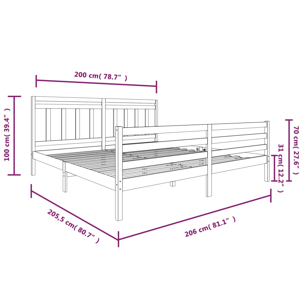 vidaXL Massivholzbett Honigbraun 200x200 cm