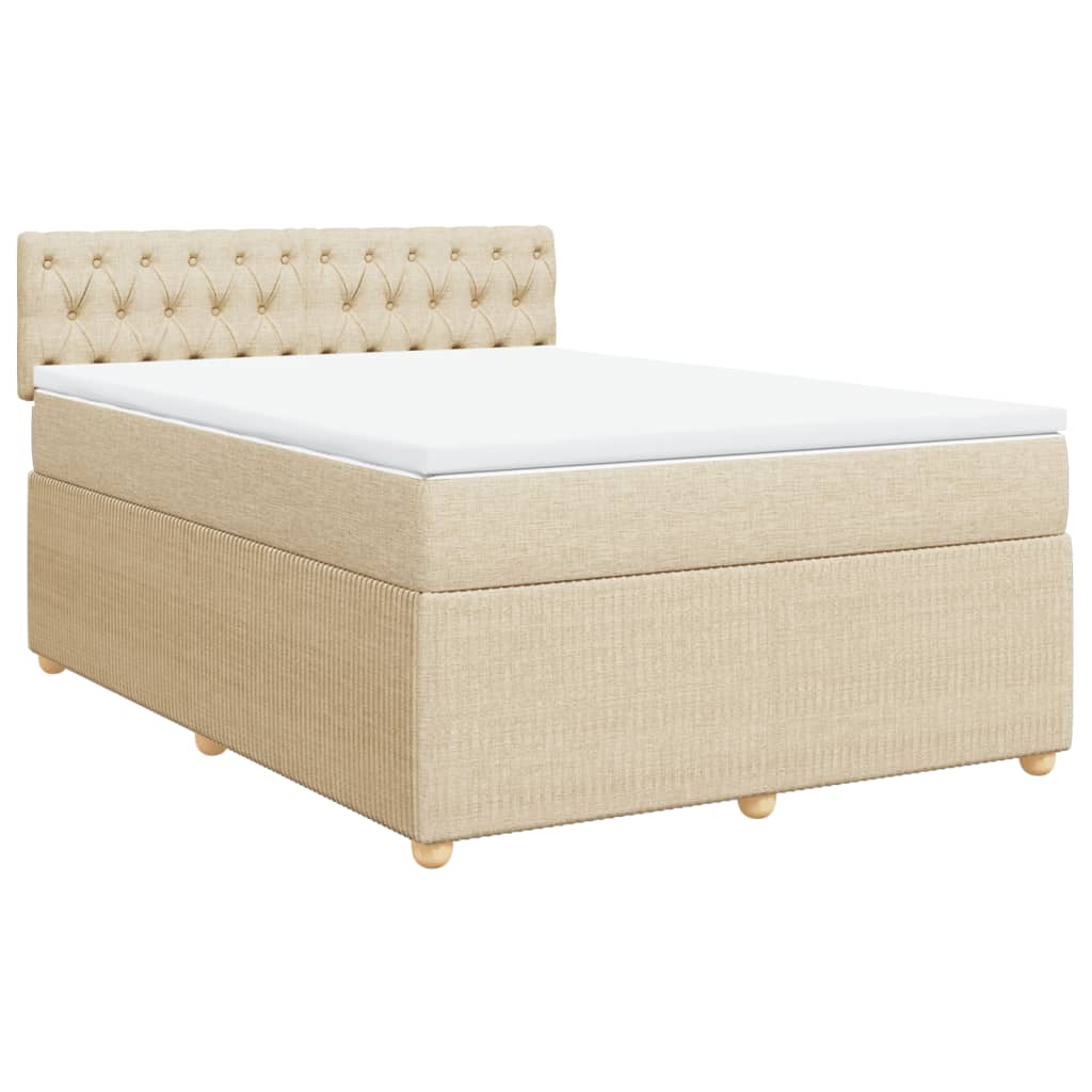 vidaXL Boxspringbett mit Matratze Creme 140x190 cm Stoff