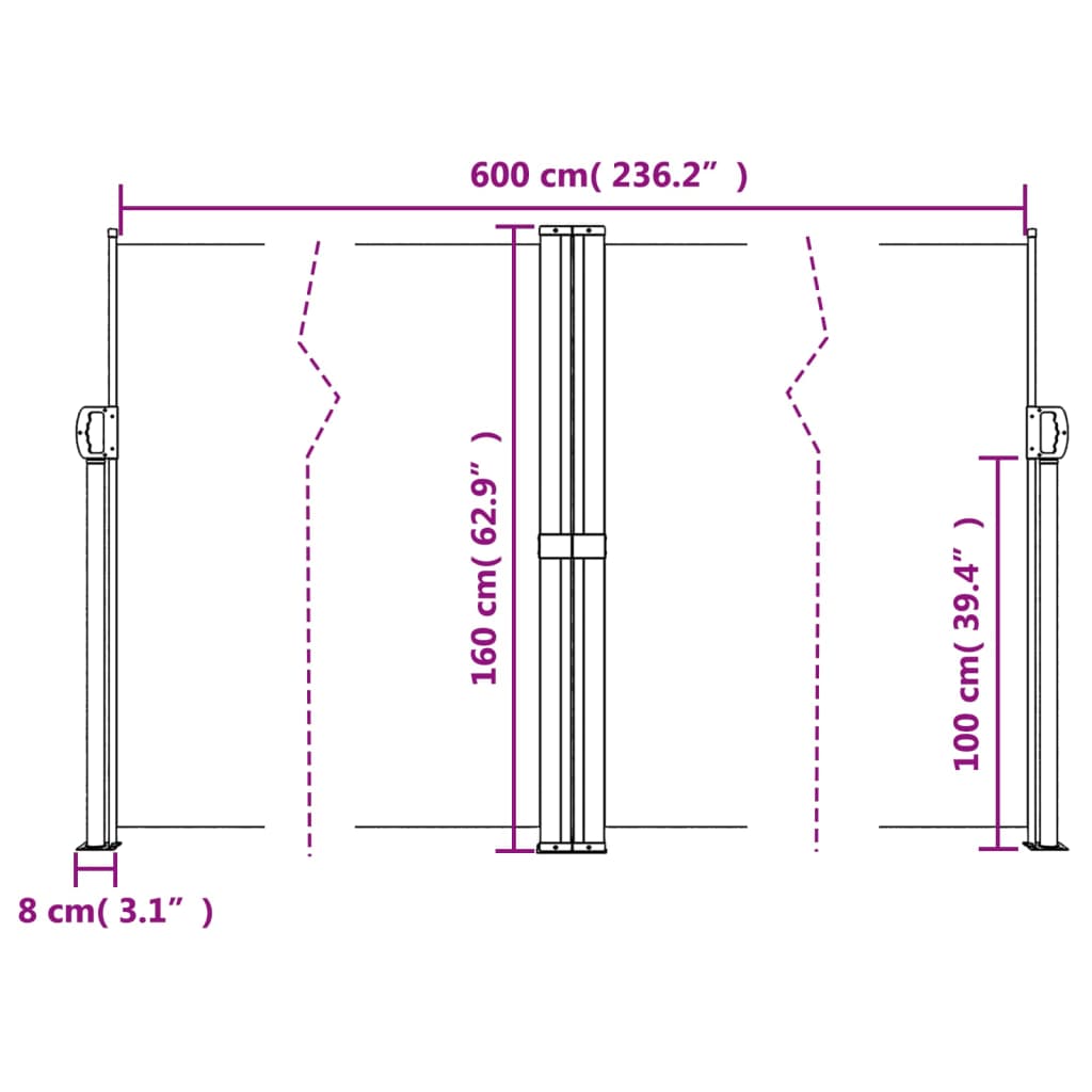 vidaXL Seitenmarkise Ausziehbar Blau 160x600 cm