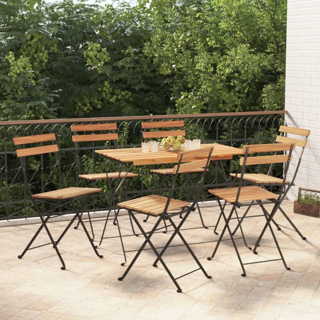 vidaXL 7-tlg. Bistro-Set Klappbar Massivholz Akazie und Stahl