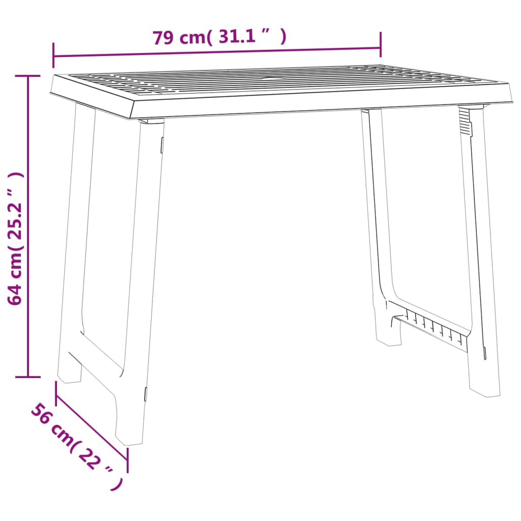 vidaXL Campingtisch Weiß 79x56x64 cm PP Holzoptik