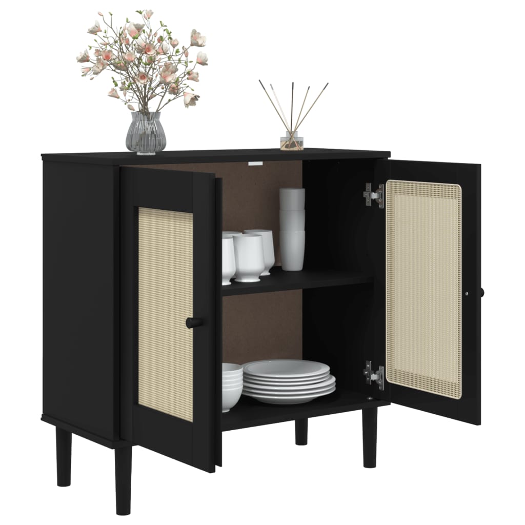 vidaXL Sideboard SENJA Rattan-Optik Schwarz 80x35x80 cm Kiefernholz