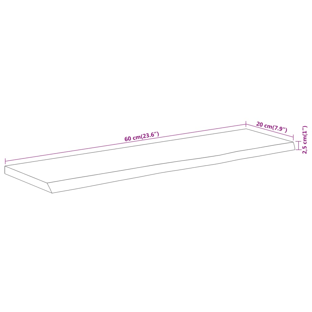 vidaXL Wandregal 60x20x2,5 cm Rechteckig Massivholz Akazie Baumkante