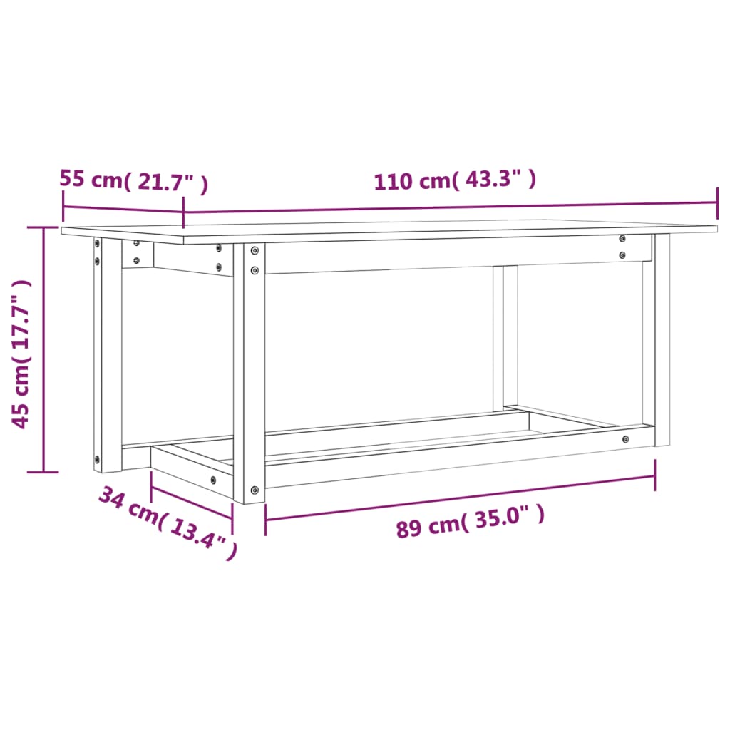 vidaXL Couchtisch Schwarz 110x55x45 cm Massivholz Kiefer