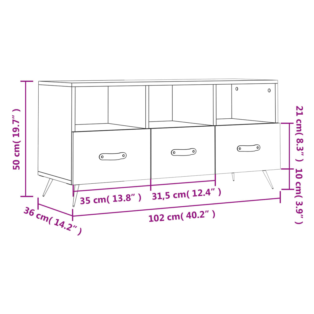 vidaXL TV-Schrank Braun Eichen-Optik 102x36x50 cm Holzwerkstoff