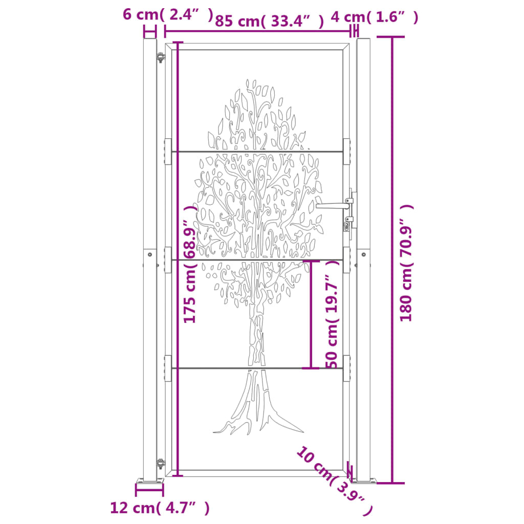 vidaXL Gartentor 105x180 cm Cortenstahl Baum-Design