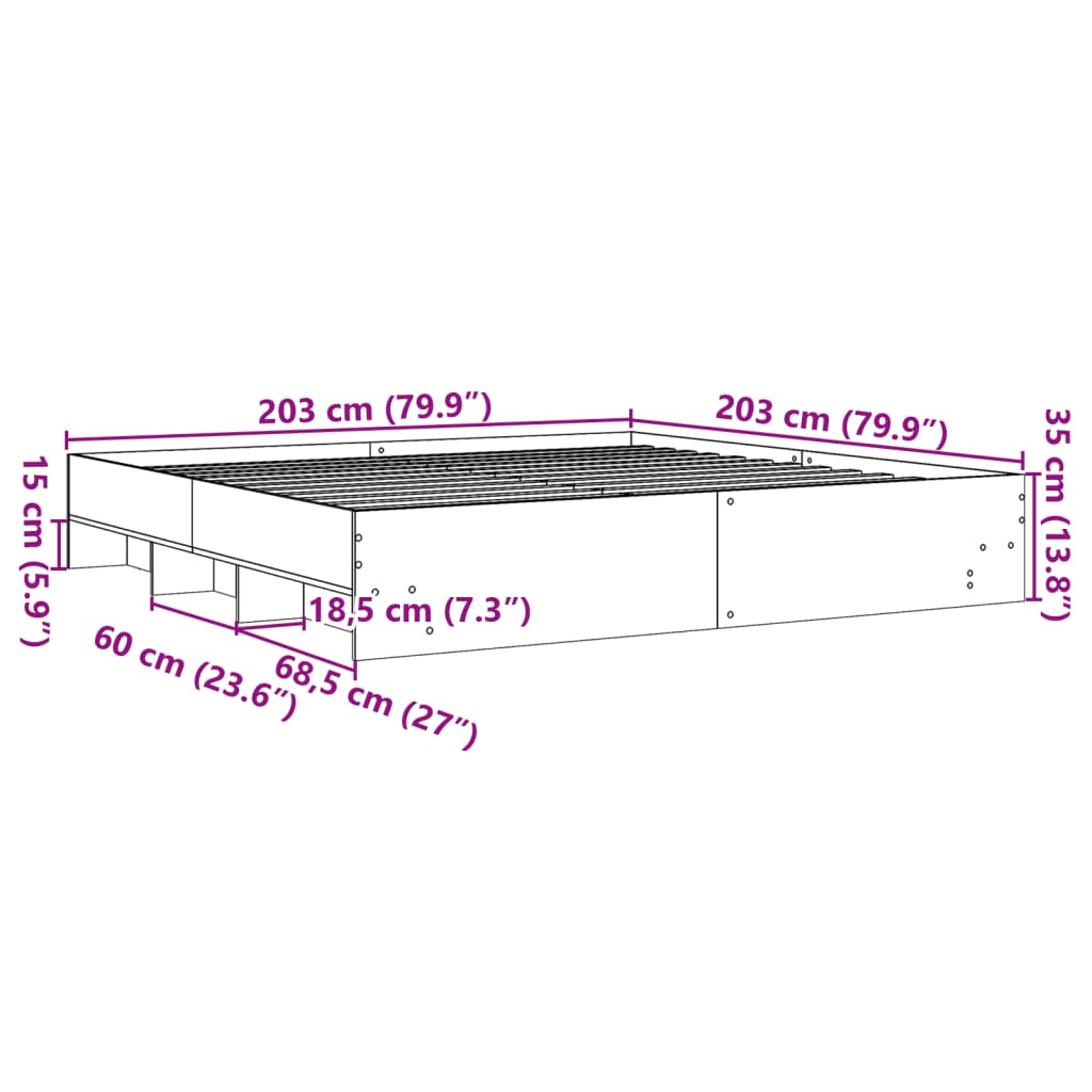 vidaXL Bettgestell Sonoma-Eiche 200x200 cm Holzwerkstoff