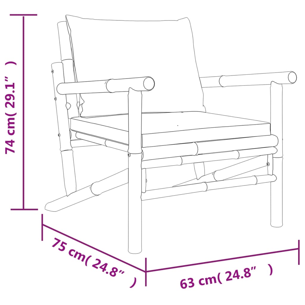 vidaXL 5-tlg. Garten-Lounge-Set mit Dunkelgrauen Kissen Bambus