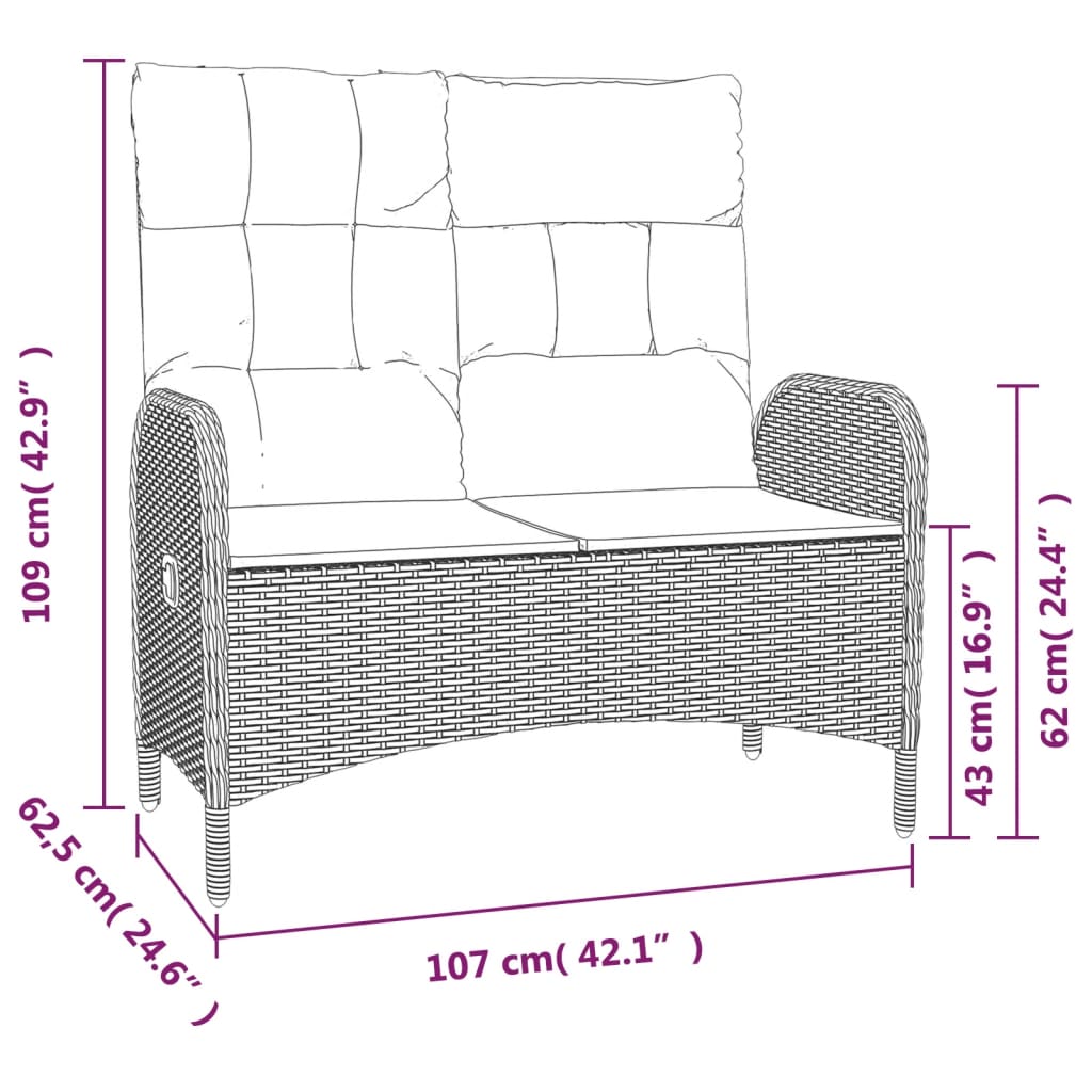 vidaXL 2-tlg. Garten-Essgruppe mit Kissen Grau Poly Rattan