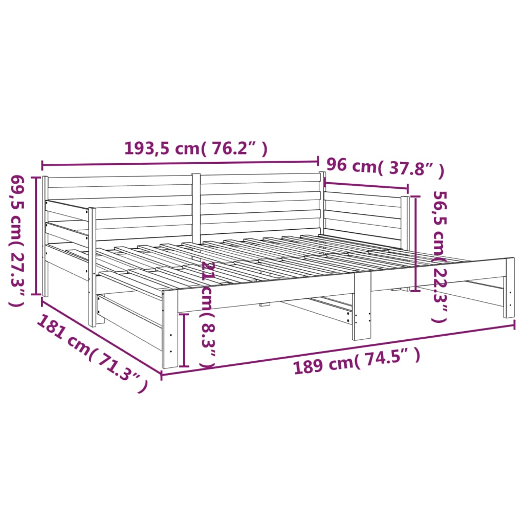 vidaXL Tagesbett Ausziehbar Grau 2x(90x190) cm Massivholz Kiefer