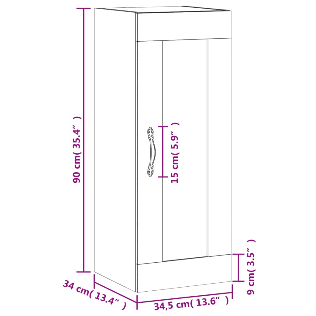 vidaXL Wandschrank Hochglanz-Weiß 34,5x34x90 cm Holzwerkstoff