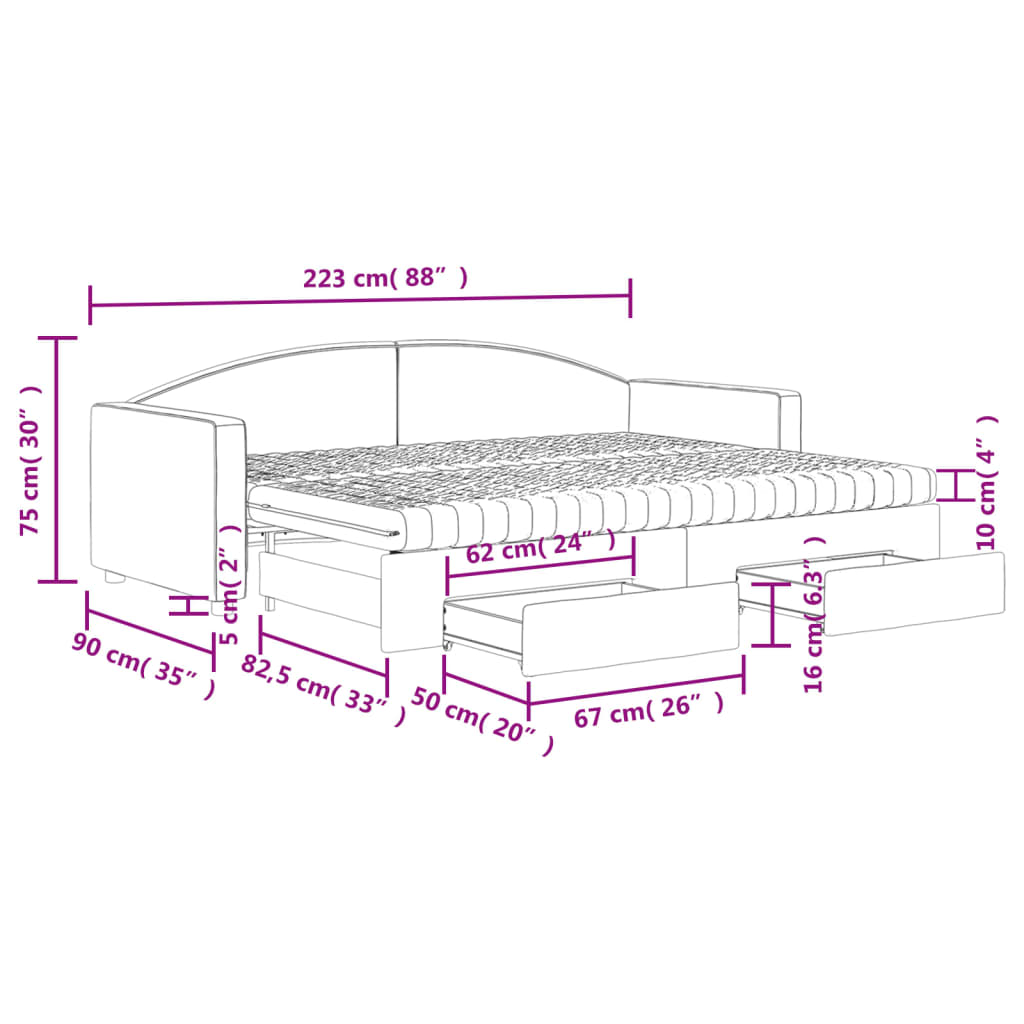 vidaXL Tagesbett Ausziehbar mit Schubladen Creme 80x200 cm Stoff