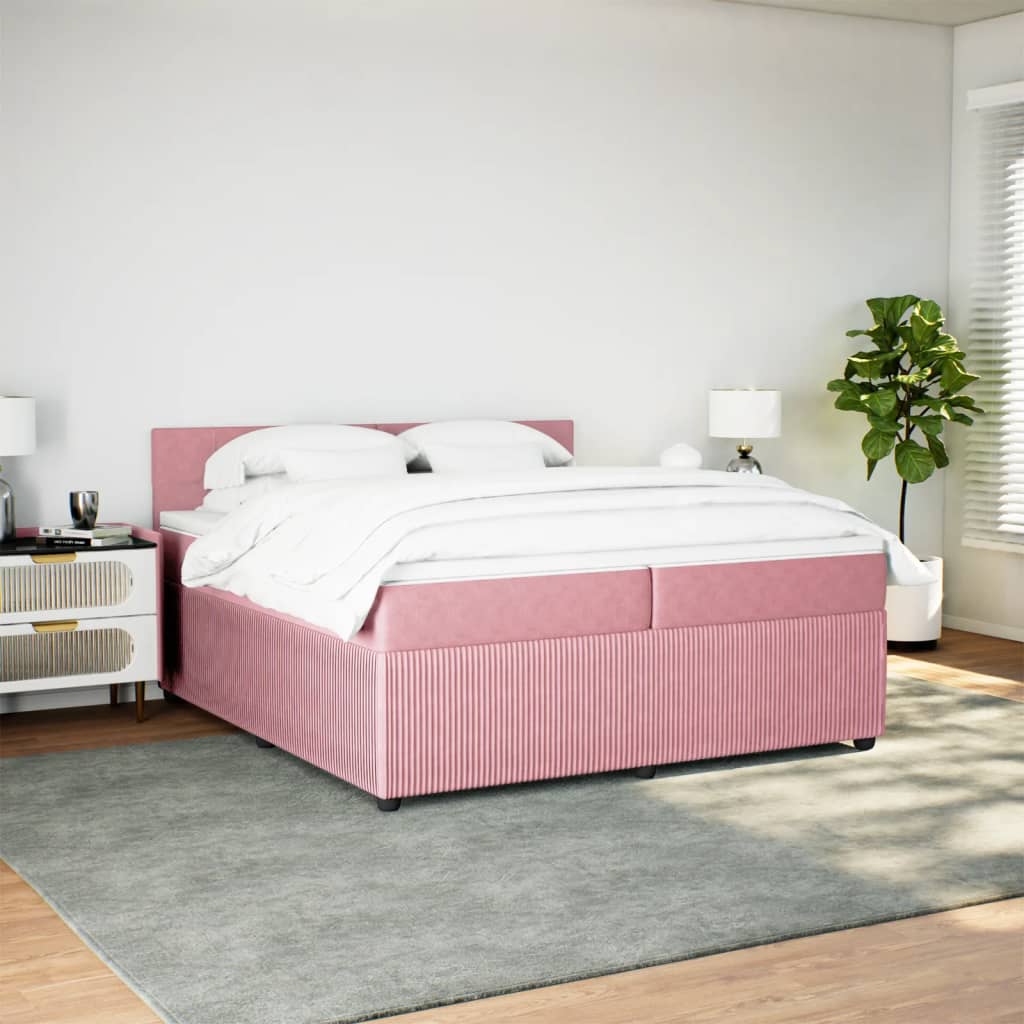 vidaXL Boxspringbett mit Matratze Rosa 200x200 cm Samt