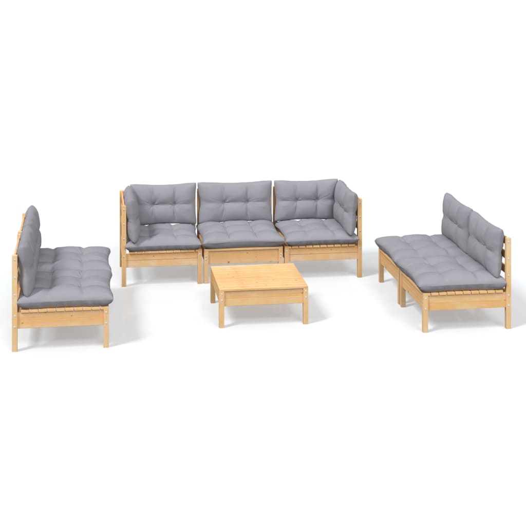 vidaXL 8-tlg. Garten-Lounge-Set mit Grauen Kissen Kiefer Massivholz