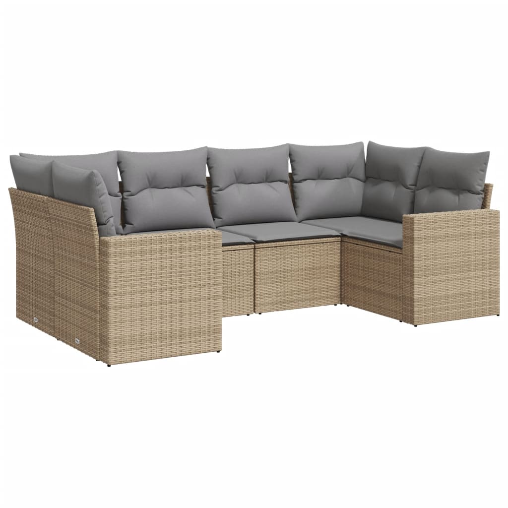 vidaXL 6-tlg. Garten-Sofagarnitur mit Kissen Beige Poly Rattan