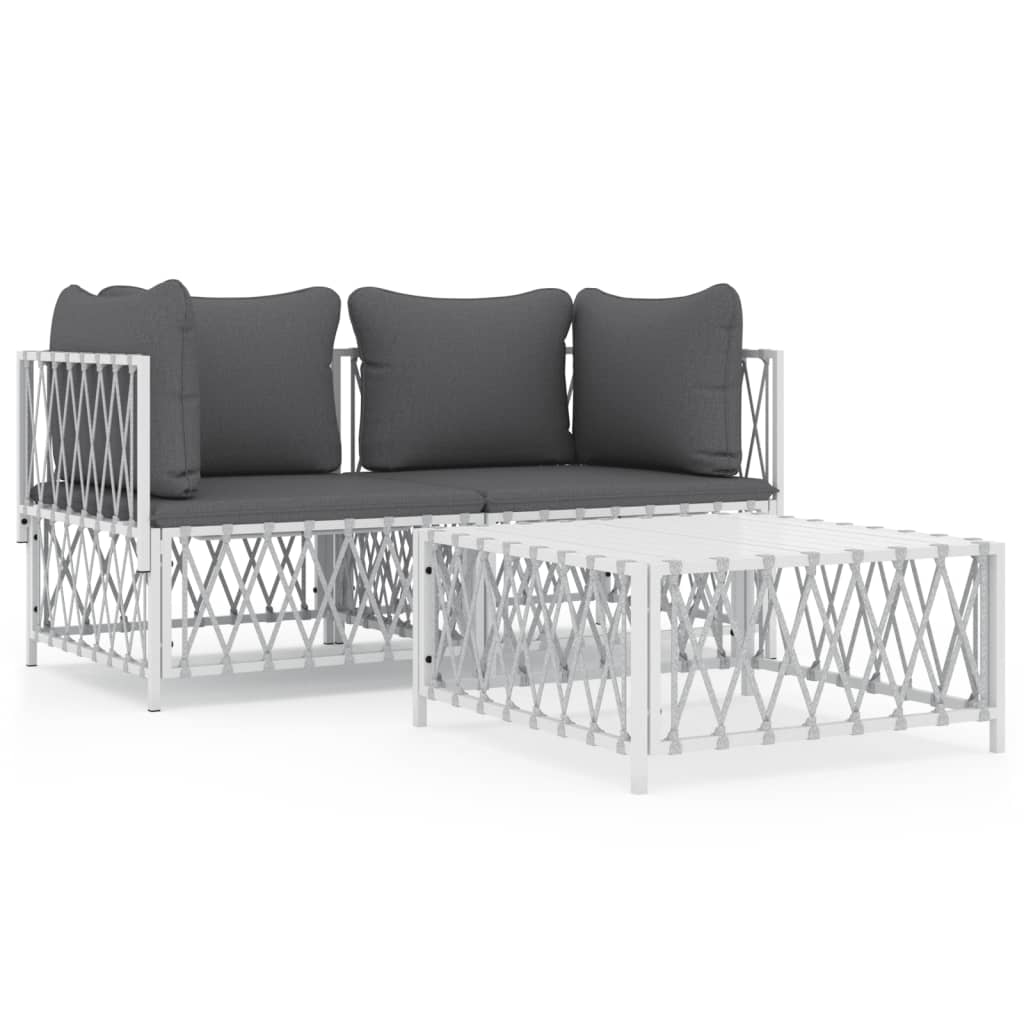 vidaXL 3-tlg. Garten-Lounge-Set mit Kissen Weiß Stahl