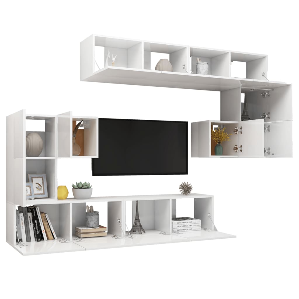 vidaXL 8-tlg. TV-Schrank-Set Hochglanz-Weiß Holzwerkstoff