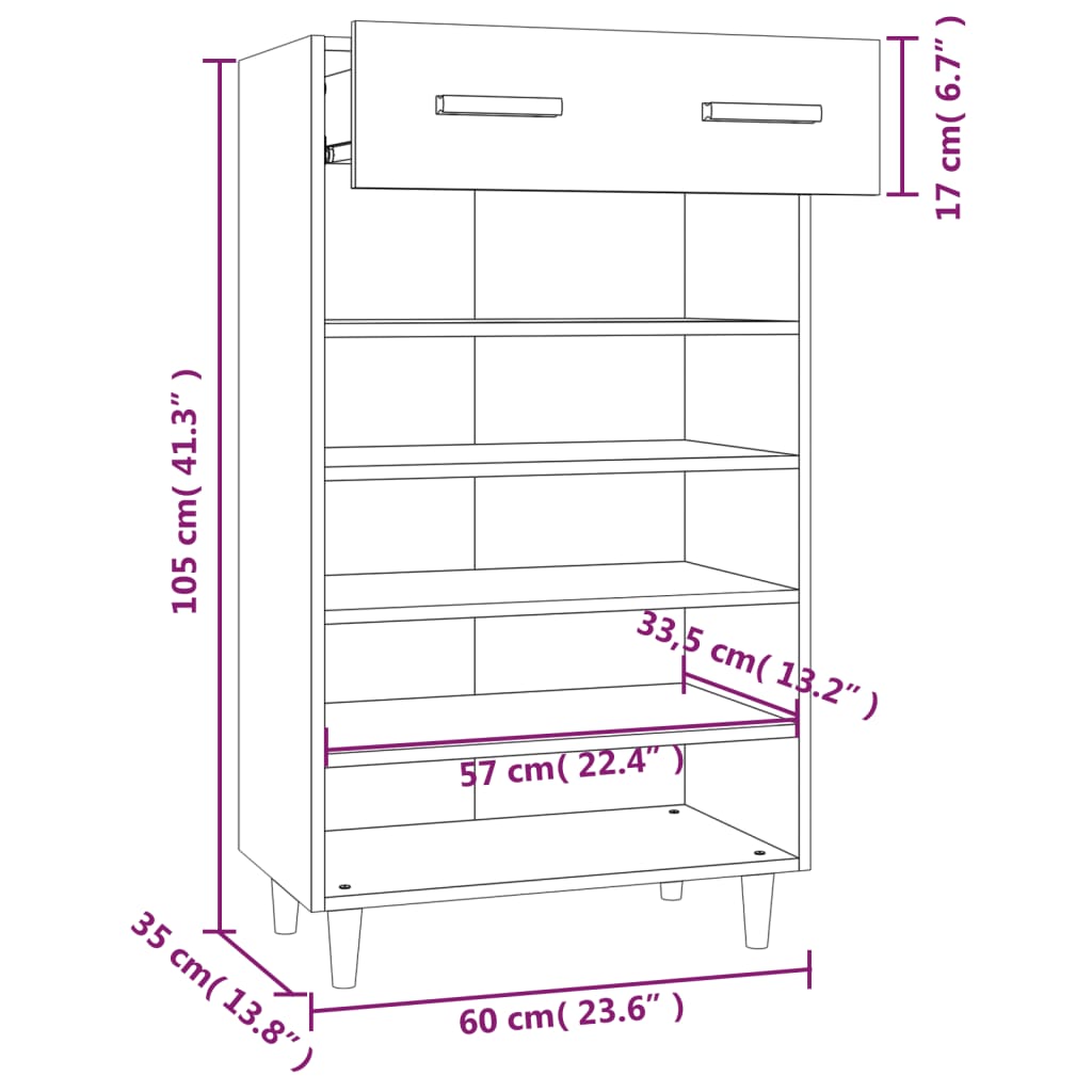 vidaXL Schuhschrank Hochglanz-Weiß 60x35x105 cm Holzwerkstoff