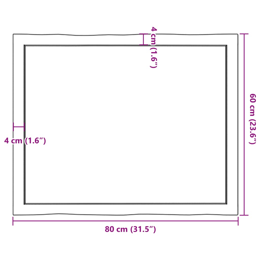 vidaXL Tischplatte 80x60x(2-6) cm Massivholz Behandelt Baumkante