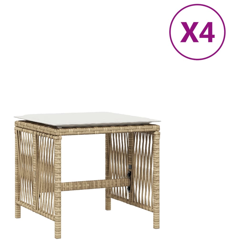 vidaXL Gartenhocker mit Kissen 4 Stk. Beige 41x41x36 cm Poly Rattan