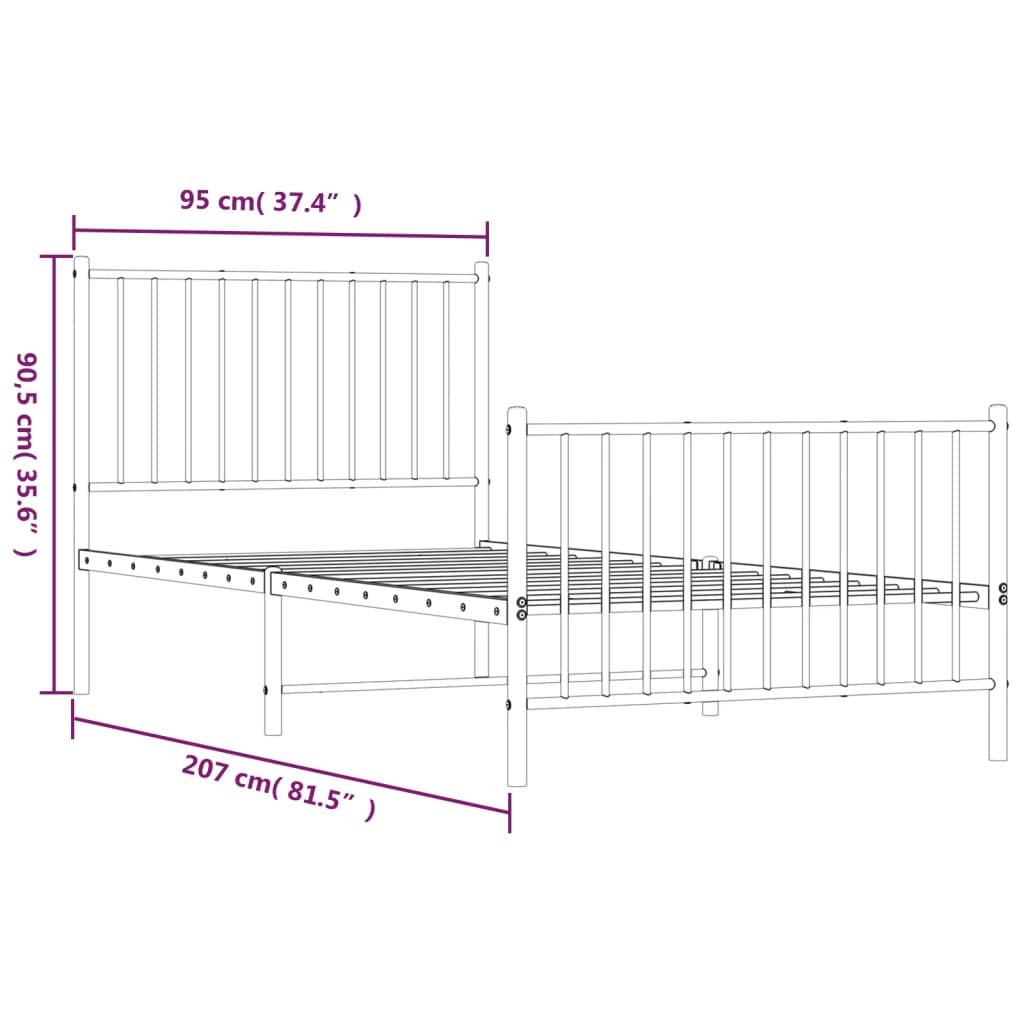 vidaXL Bettgestell mit Kopf- und Fußteil Metall Schwarz 90x200 cm