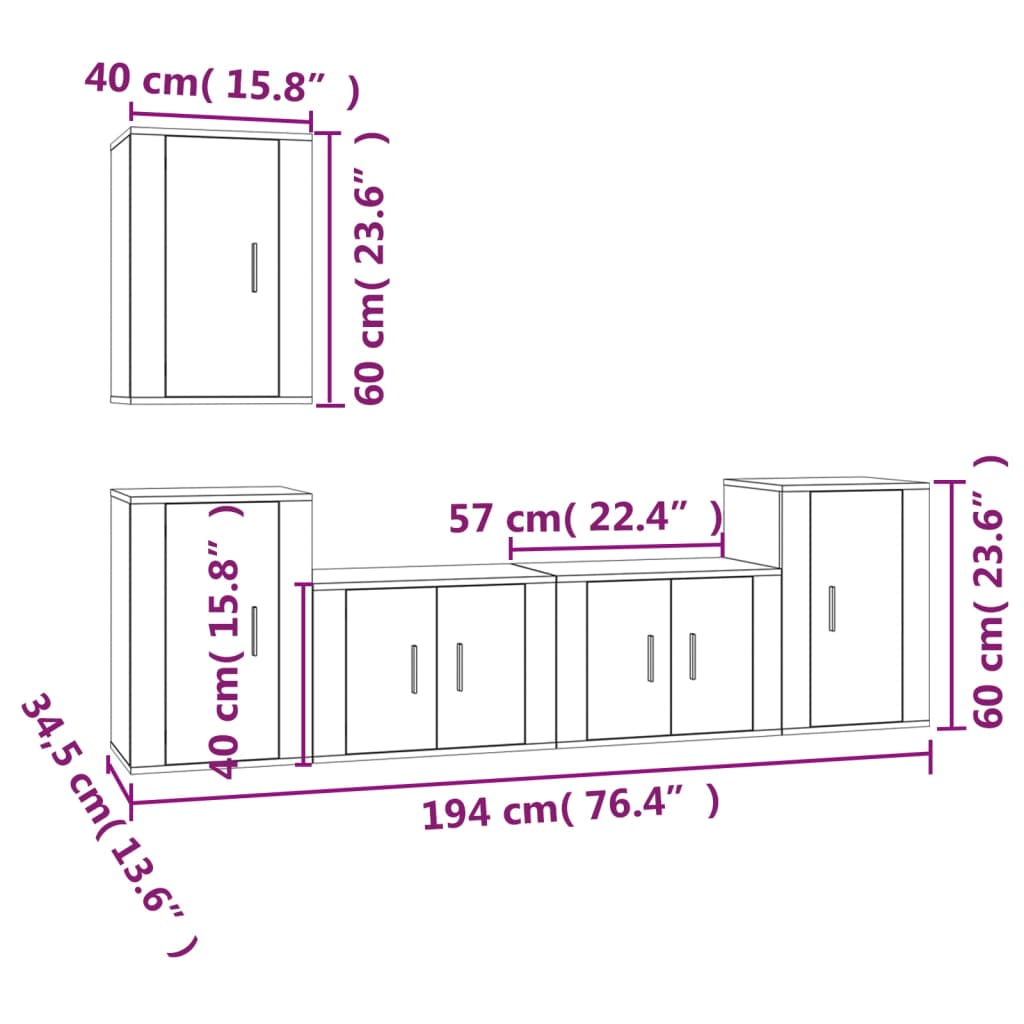 vidaXL 5-tlg. TV-Schrank-Set Weiß Holzwerkstoff