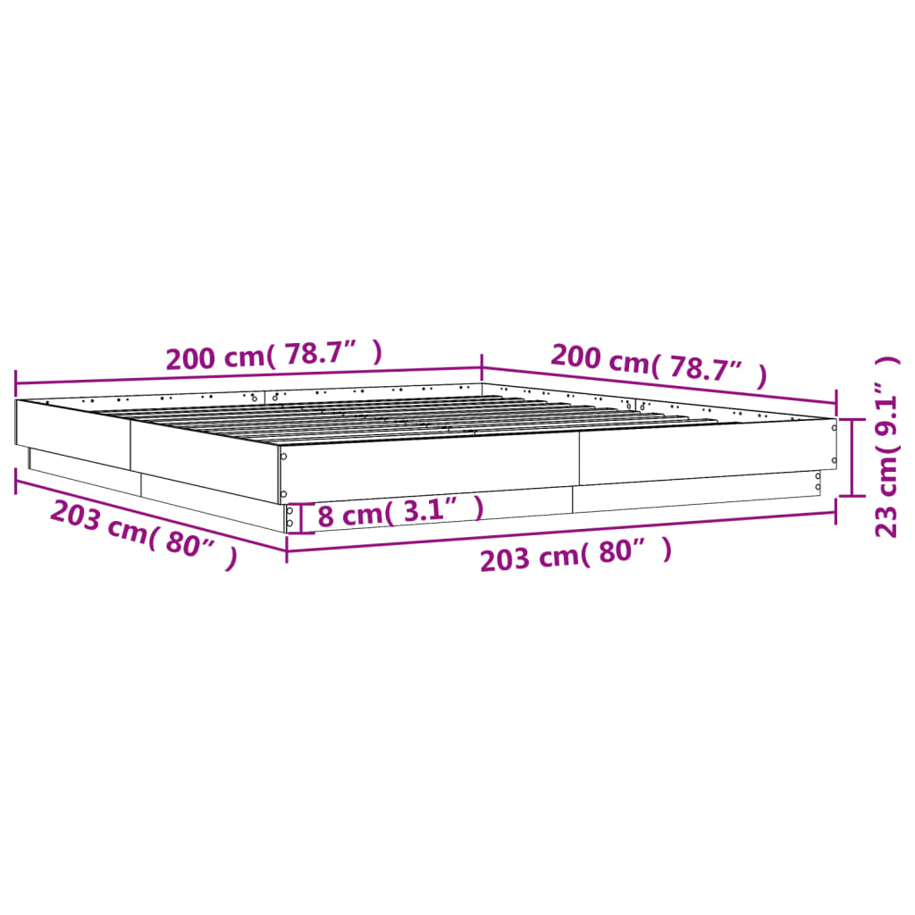 vidaXL Bettgestell mit LED Betongrau 200x200 cm