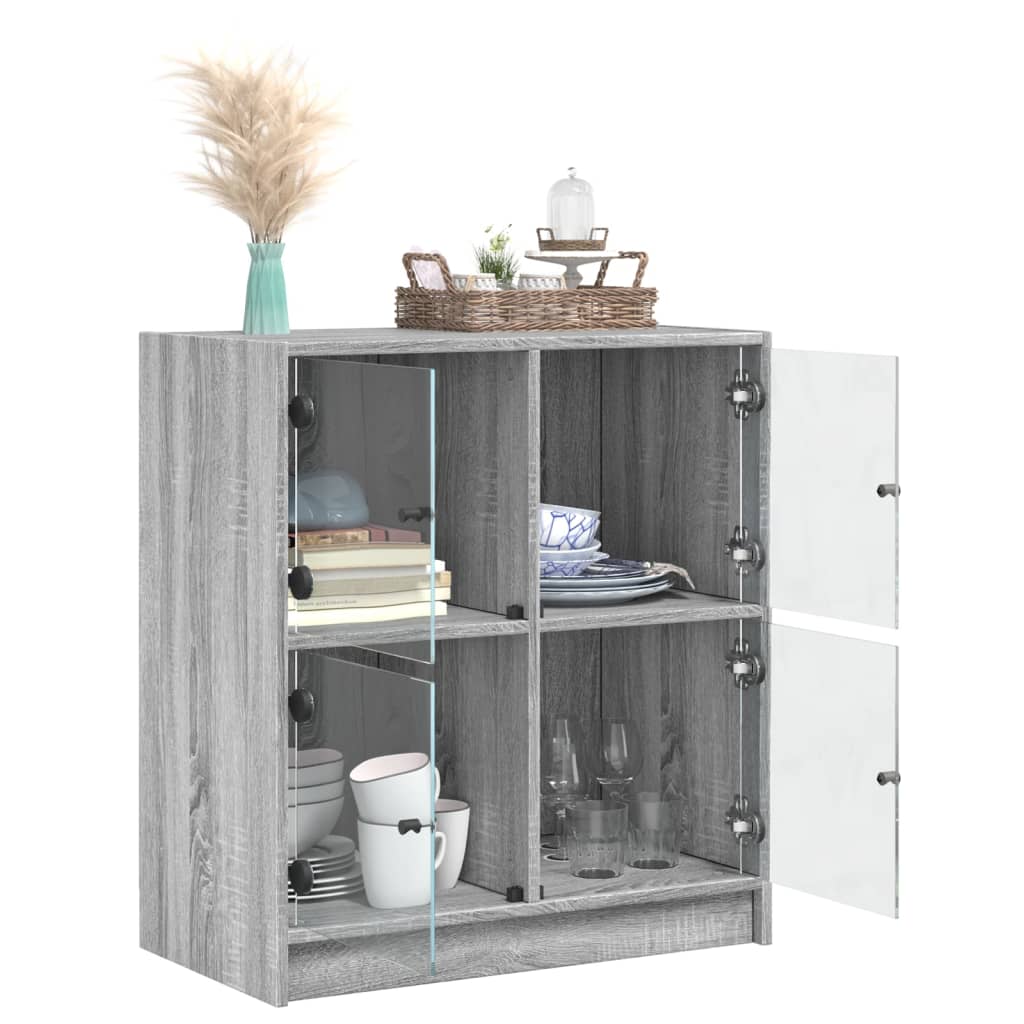 vidaXL Beistellschrank mit Glastüren Grau Sonoma 68x37x75,5 cm