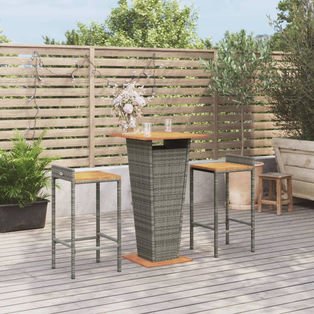 vidaXL 3-tlg. Gartenbar-Set Grau Poly Rattan & Massivholz Akazie