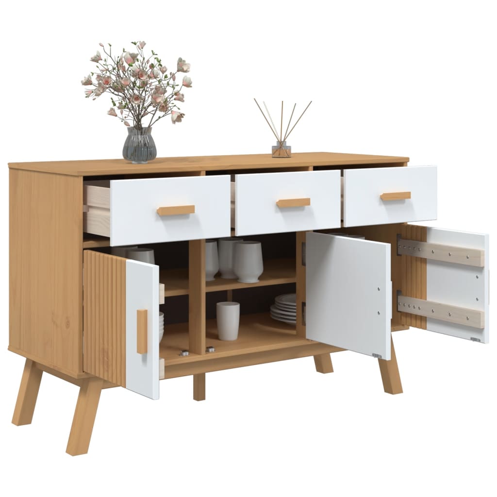 vidaXL Sideboard OLDEN Weiß und Braun 114x43x73,5 cm Massivholz Kiefer