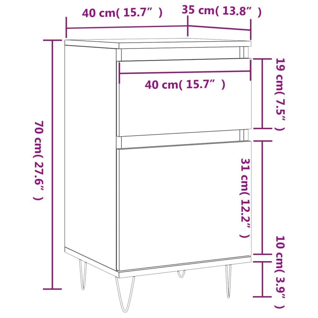 vidaXL Sideboards 2 Stk. Betongrau 40x35x70 cm Holzwerkstoff