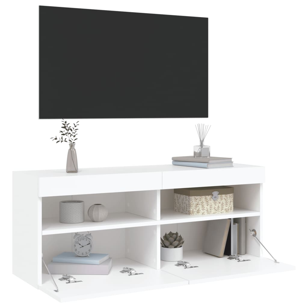 vidaXL TV-Wandschrank mit LED-Leuchten Weiß 100x30x40 cm