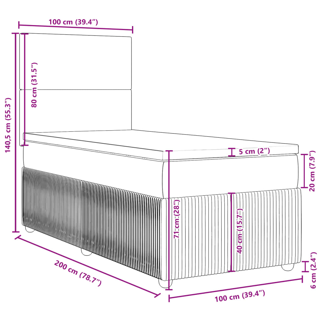 vidaXL Boxspringbett mit Matratze Creme 100x200 cm Stoff