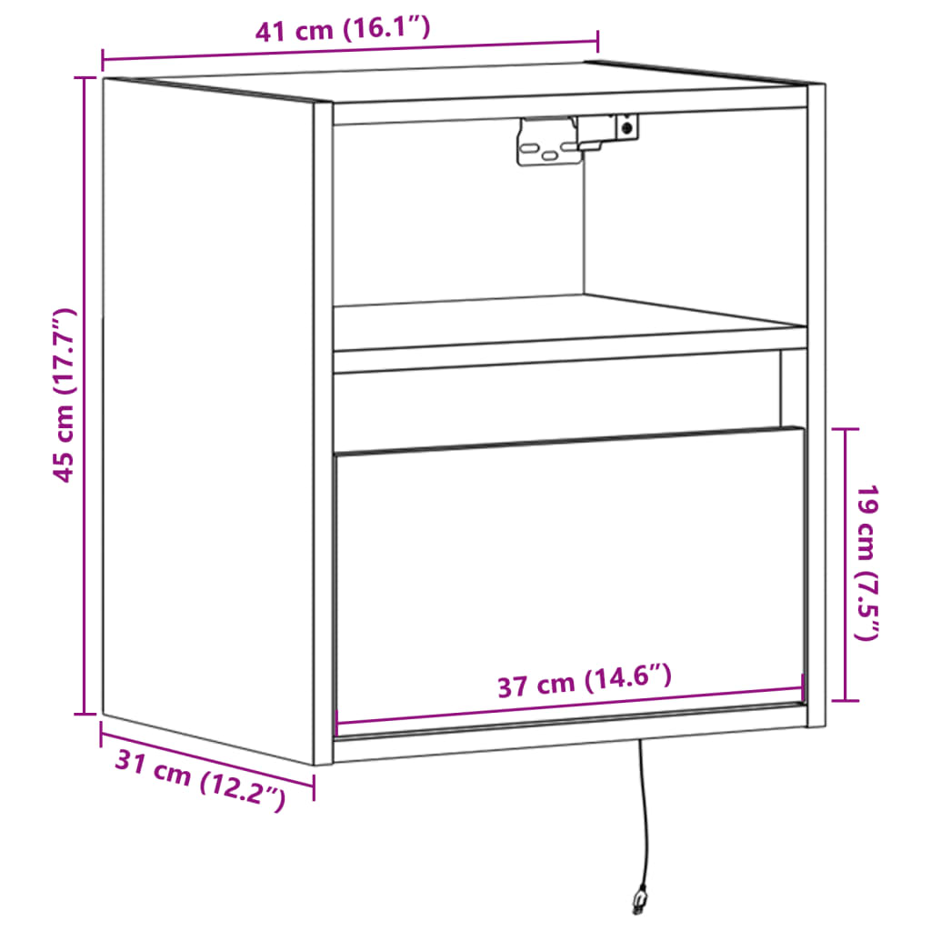 vidaXL TV-Wandschrank mit LED-Beleuchtung Eichen-Optik 41x31x45 cm