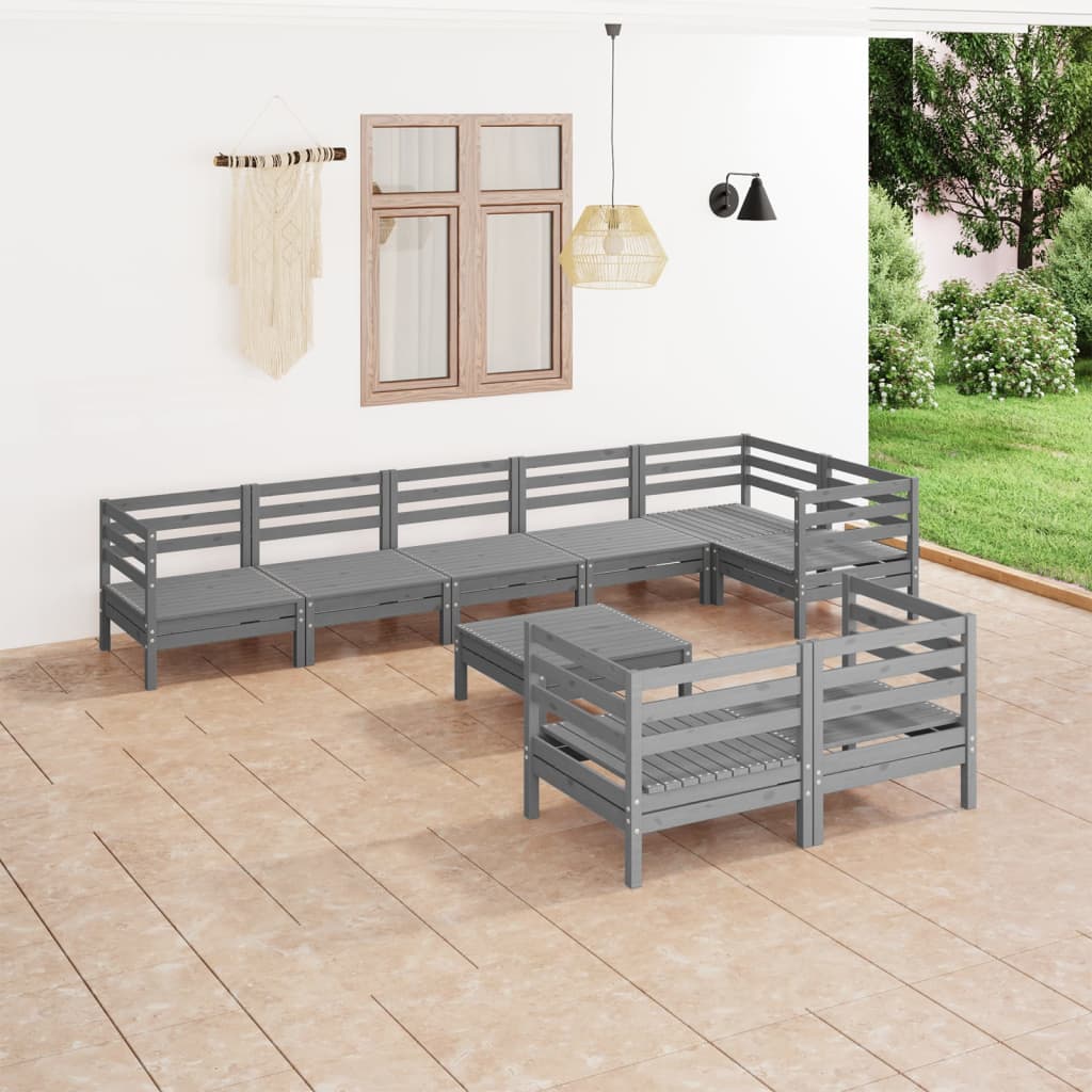 vidaXL 9-tlg. Garten-Lounge-Set Massivholz Kiefer Grau