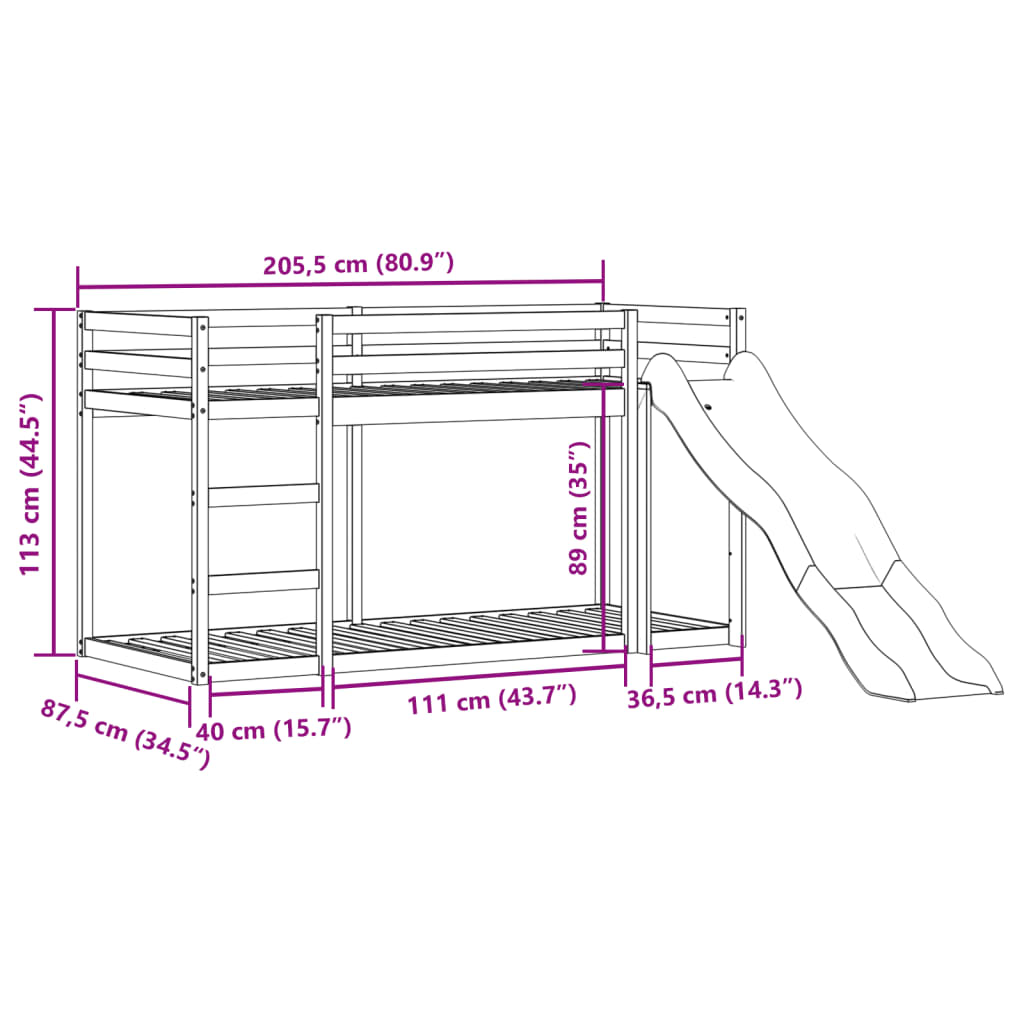 vidaXL Etagenbett mit Rutsche und Leiter 80x200 cm Massivholz Kiefer