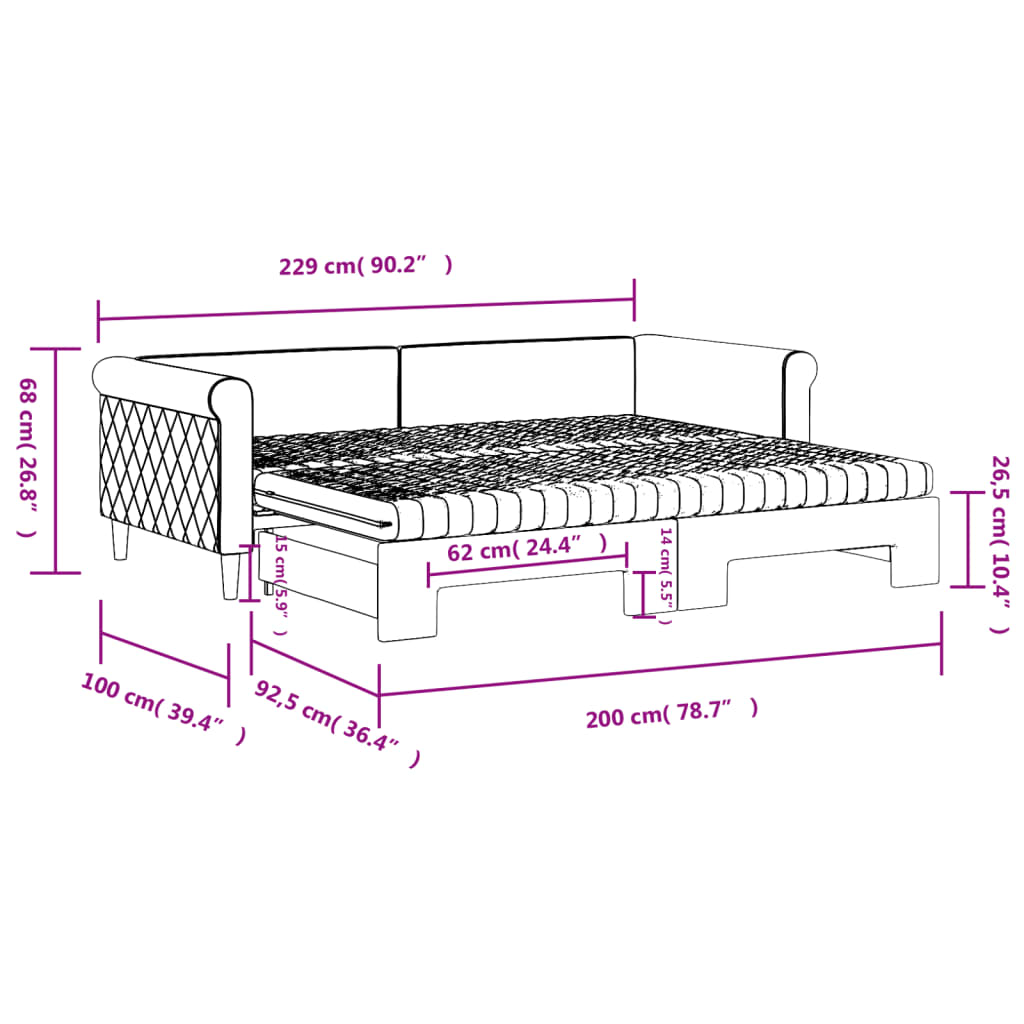 vidaXL Tagesbett Ausziehbar mit Matratzen Dunkelgrau 90x200 cm Samt