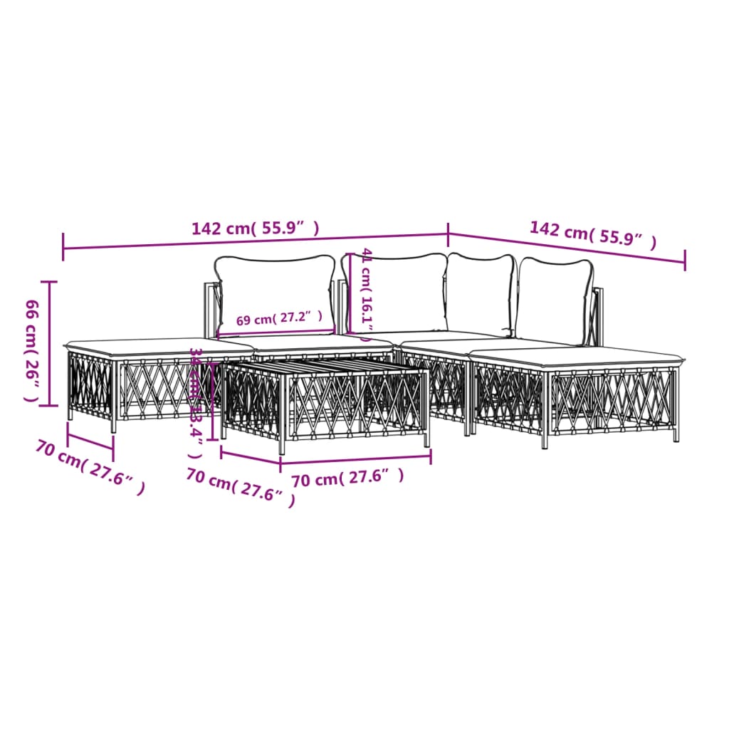 vidaXL 6-tlg. Garten-Lounge-Set mit Kissen Anthrazit Stahl