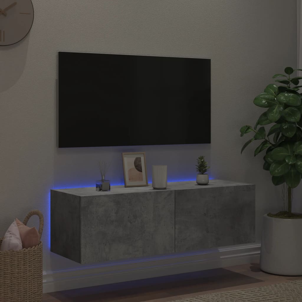 vidaXL TV-Wandschrank mit LED-Leuchten Betongrau 100x35x31 cm