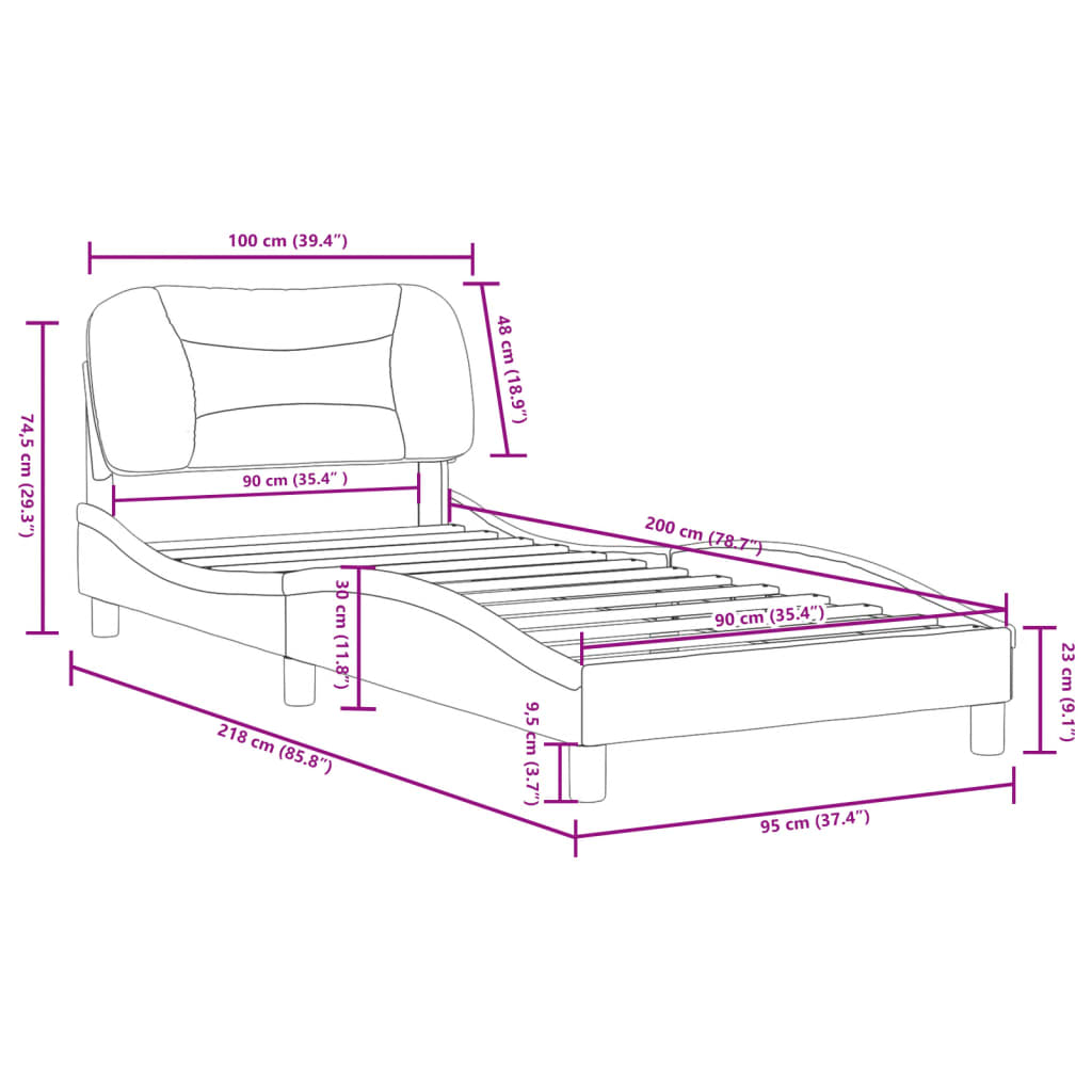 vidaXL Bettgestell mit Kopfteil Weiß und Schwarz 90x200 cm Kunstleder