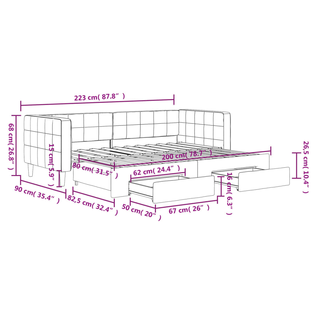 vidaXL Tagesbett Ausziehbar mit Schubladen Schwarz 80x200 cm Samt