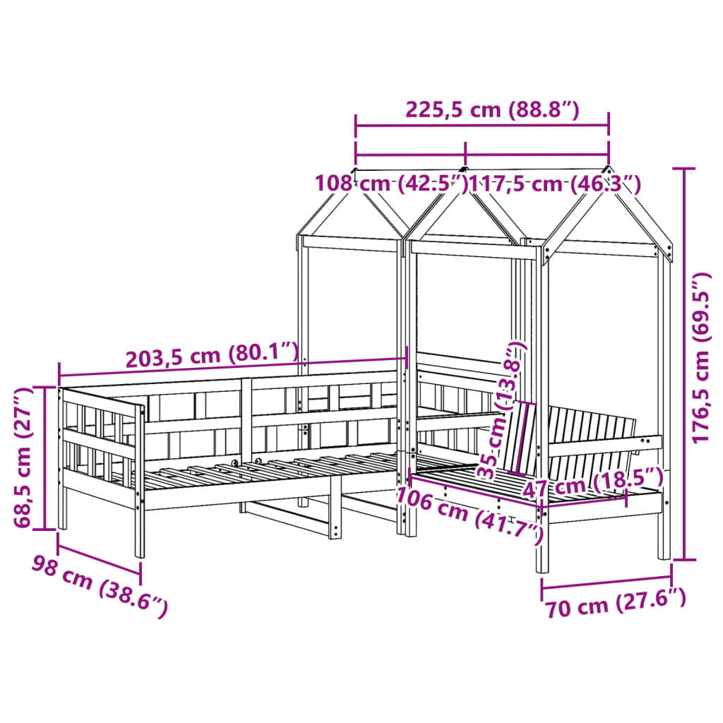 vidaXL Tagesbett Set mit Dach 90x200 cm Massivholz Kiefer