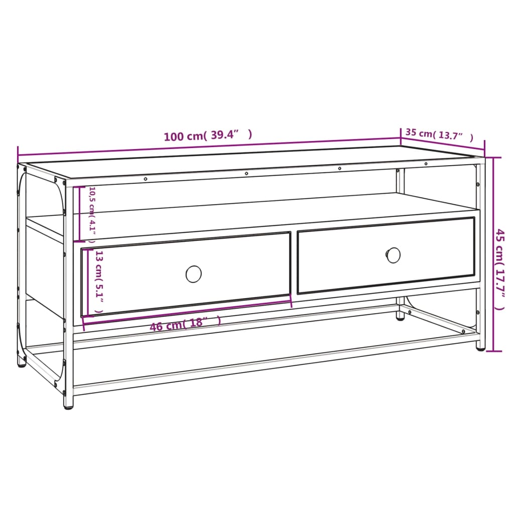 vidaXL TV-Schrank Grau Sonoma 100x35x45 cm Holzwerkstoff