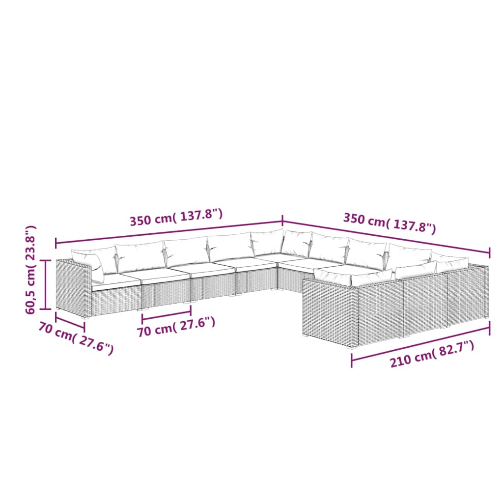 vidaXL 11-tlg. Garten-Lounge-Set mit Kissen Poly Rattan Braun