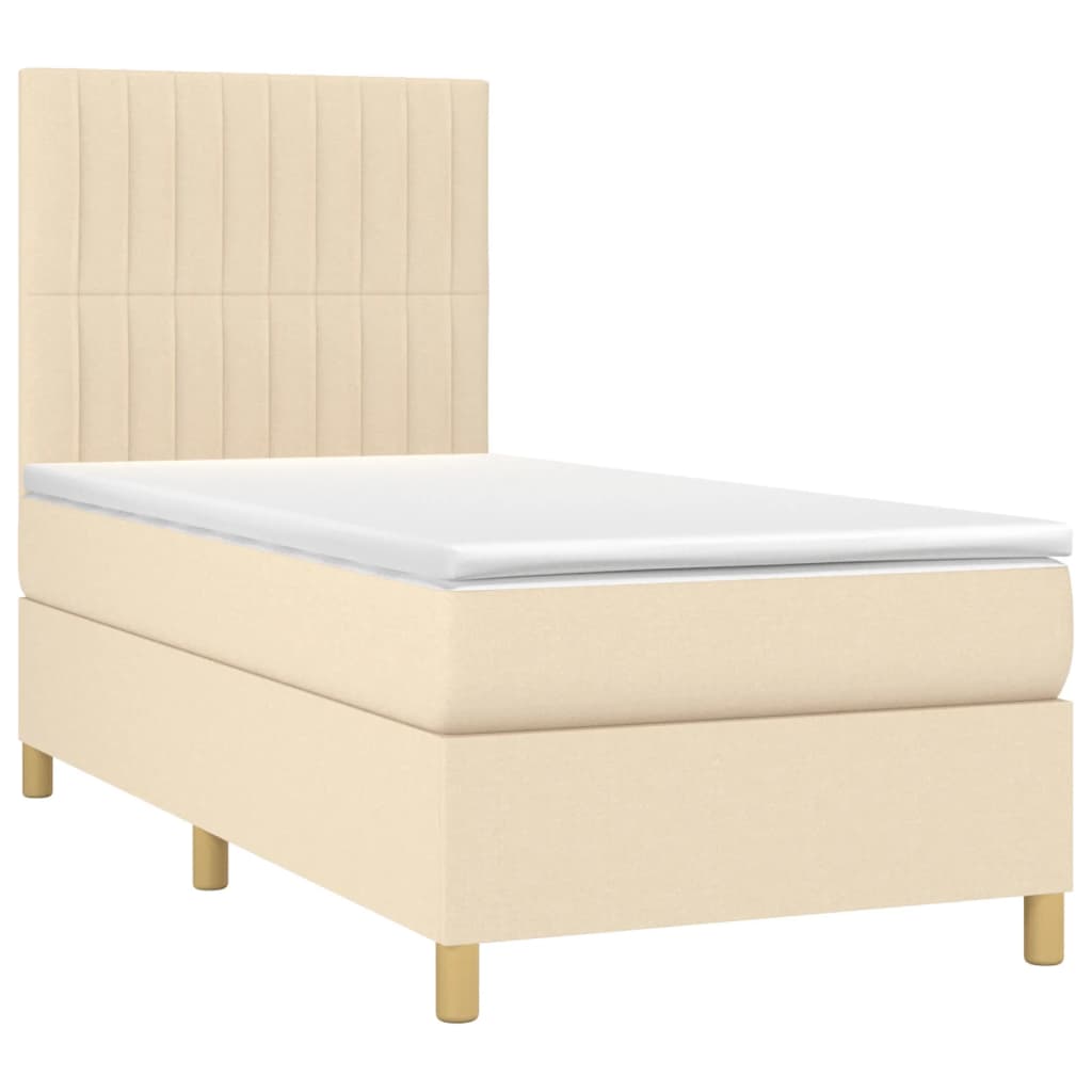 vidaXL Boxspringbett mit Matratze Creme 90x190 cm Stoff