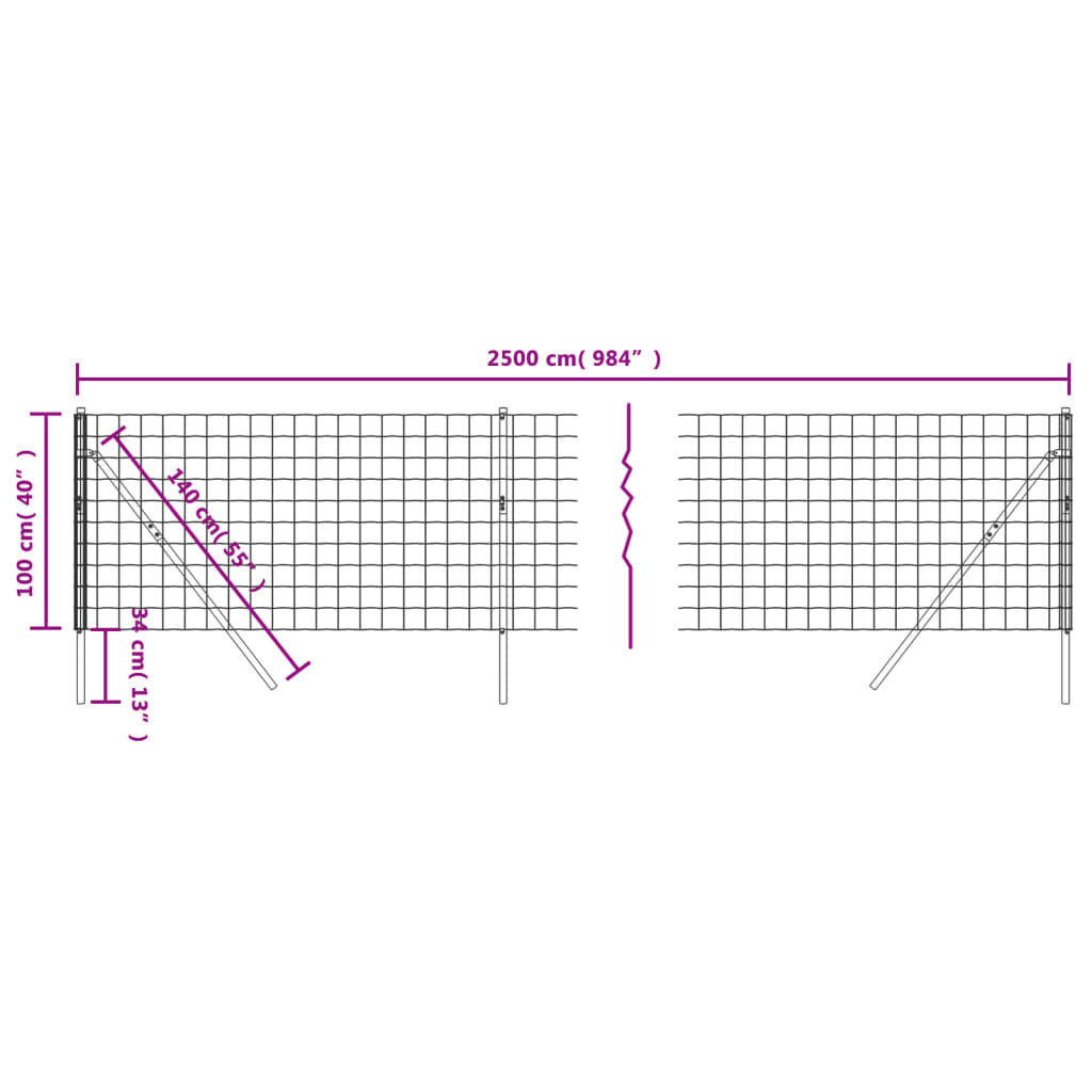 vidaXL Maschendrahtzaun Anthrazit 1x25 m Verzinkter Stahl