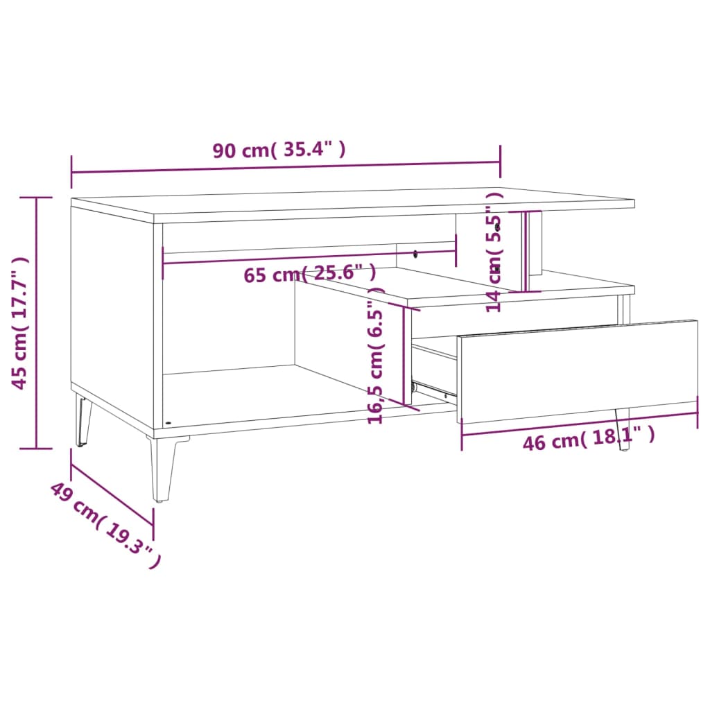 vidaXL Couchtisch Weiß 90x49x45 cm Holzwerkstoff